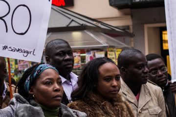 People protesting during the International Day against