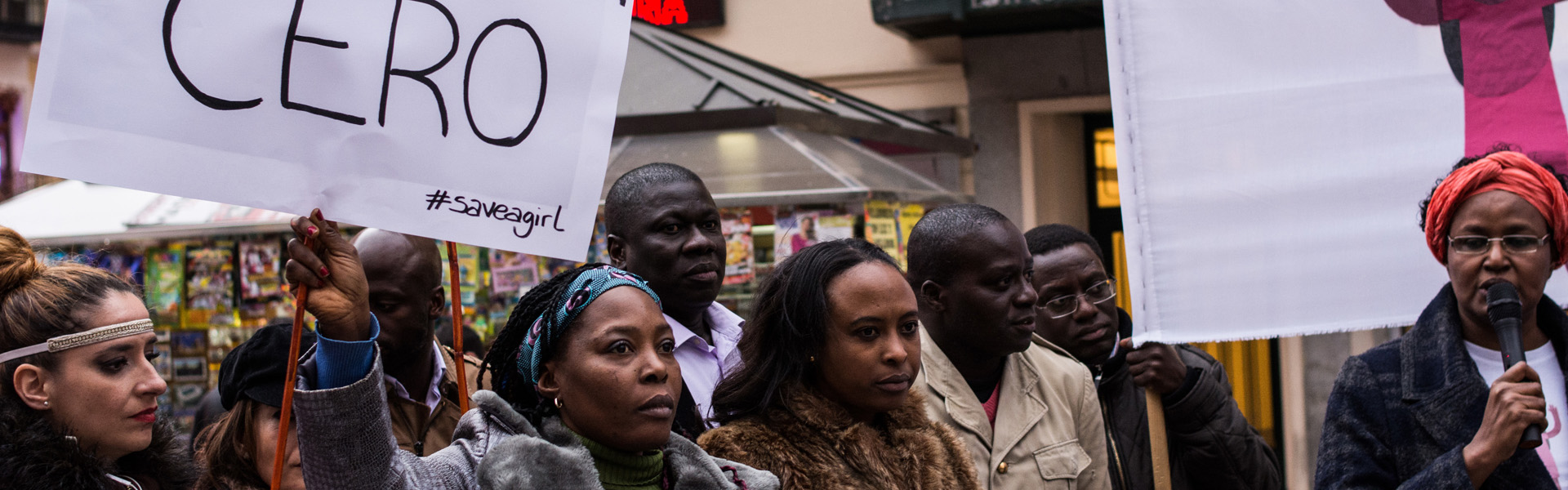 People protesting during the International Day against