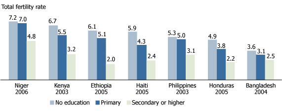 A graph displaying women’s education and family sizes in selected countries in the 2000s.