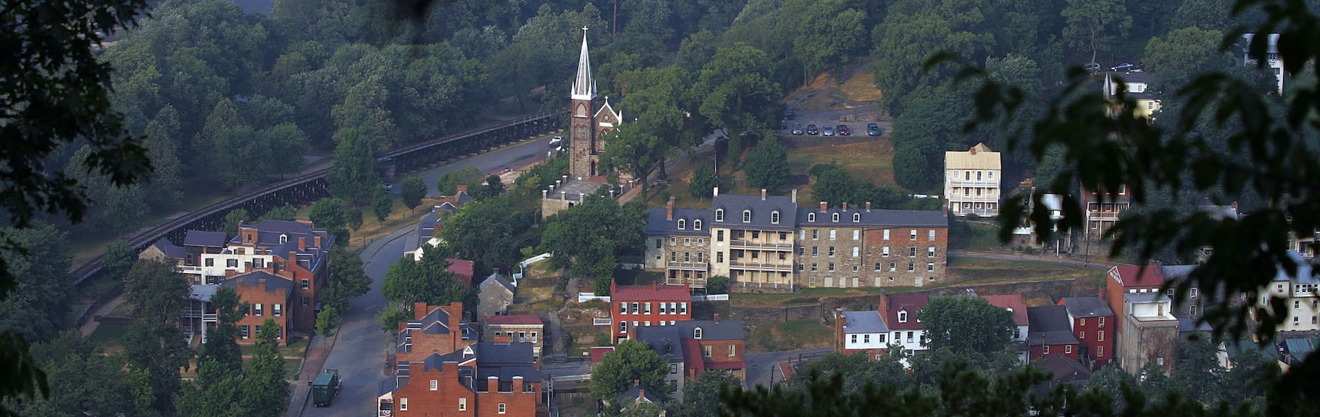 Aerial view of town in mountains