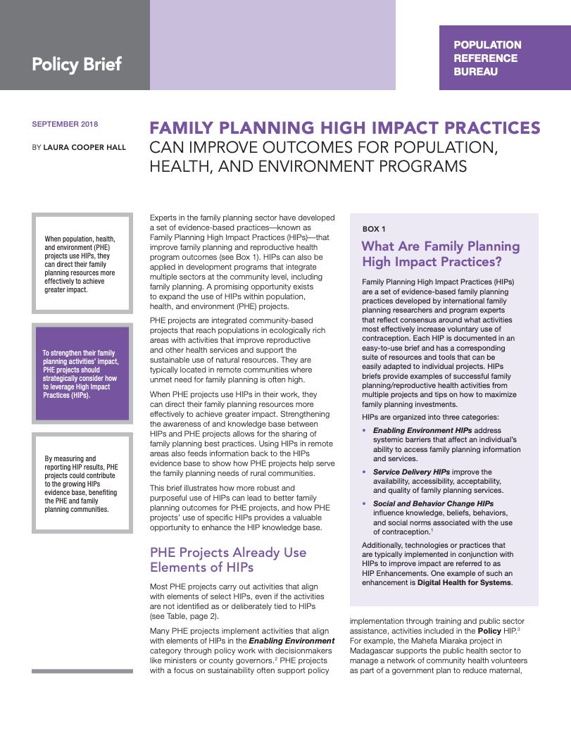 cover image of pdf Policy Brief: Family Planning High Impact Practices