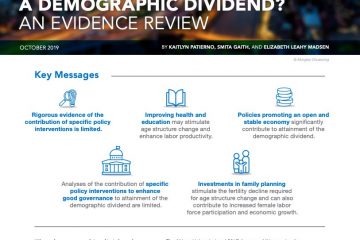 PDF cover: Which Policies Promote a Demographic Dividend? An Evidence Review with city and bridge at twilight