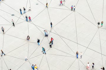 Aerial view of crowd connected by lines