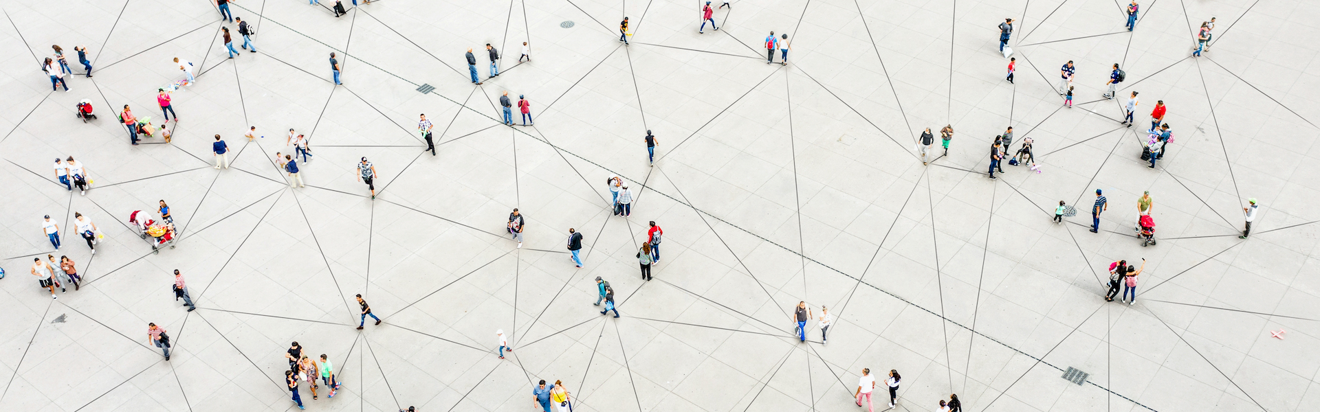 Aerial view of crowd connected by lines