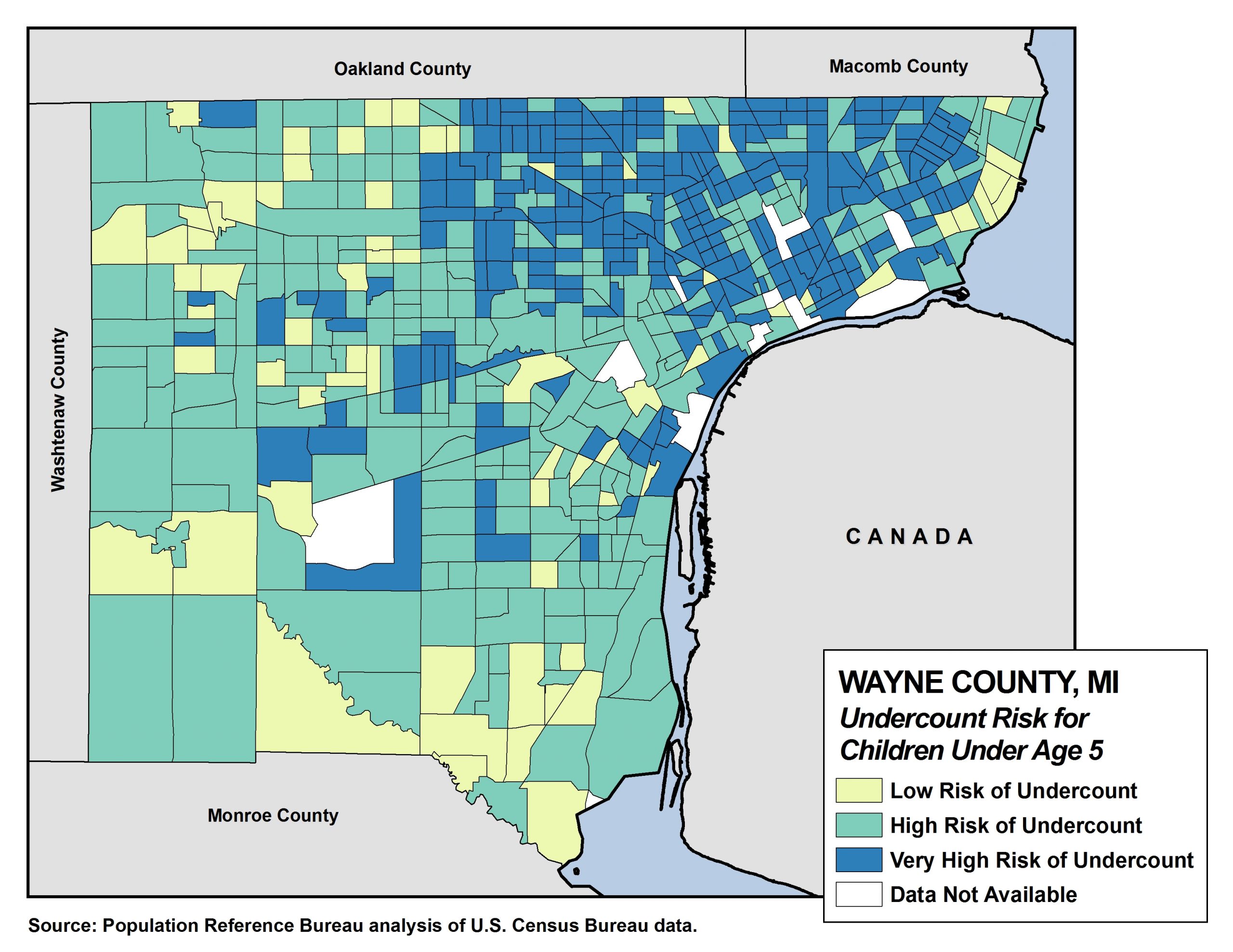 Map of Wayne County, MI, includes Detroit