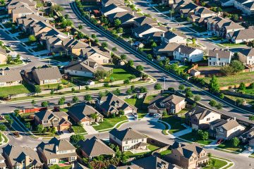 Aerial view of houses.