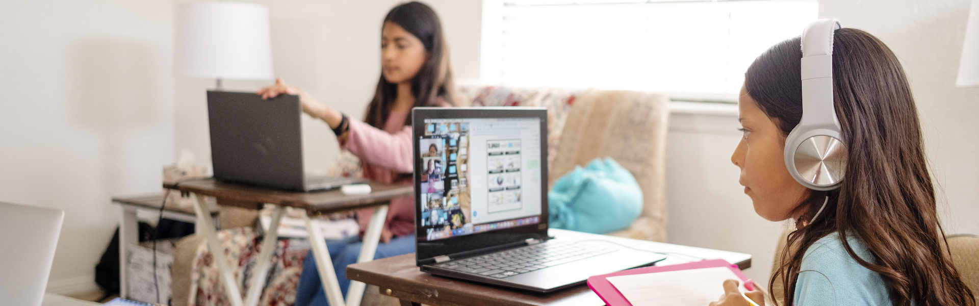 Children Participate in E-Learning Activity at Home