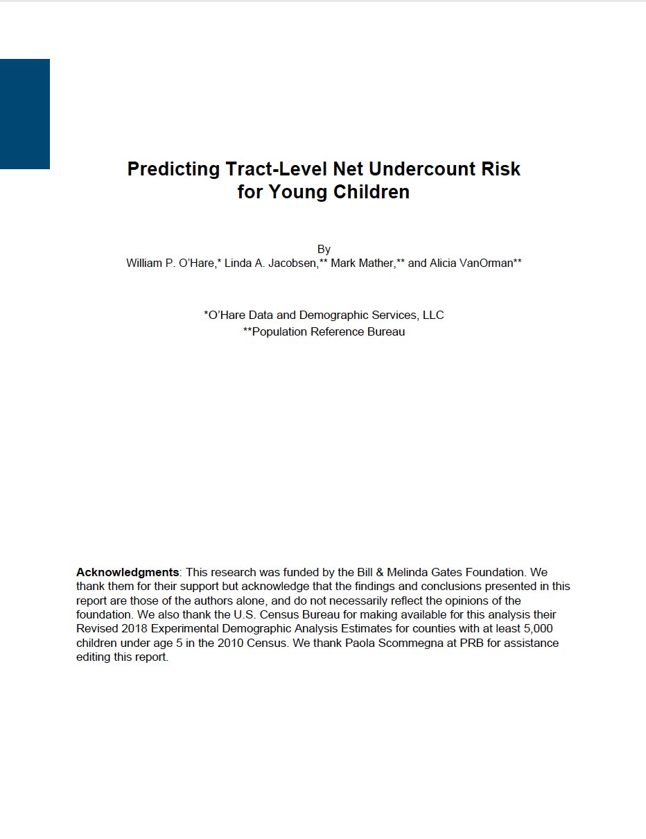 Cover image: Predicting Tract-Level Net Undercount Risk for Young Children