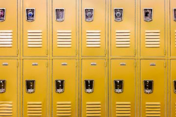 row of traditional metal school lockers