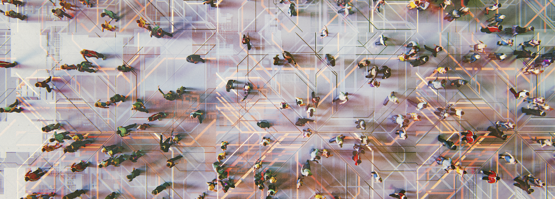 Abstract crowds of people with virtual reality street display