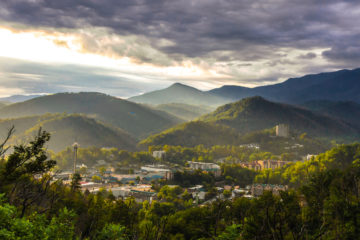 Great Smoky Mountain Sunrise Over The City Of Gatlinburg Tennessee