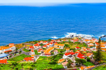 Porto Moniz town aerial panoramic view