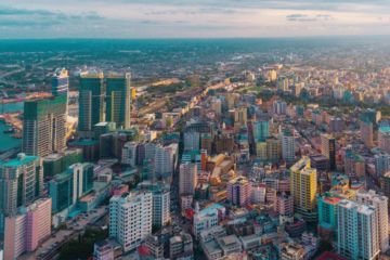 Aerial view of Dar es Salaam city in Tanzania.
