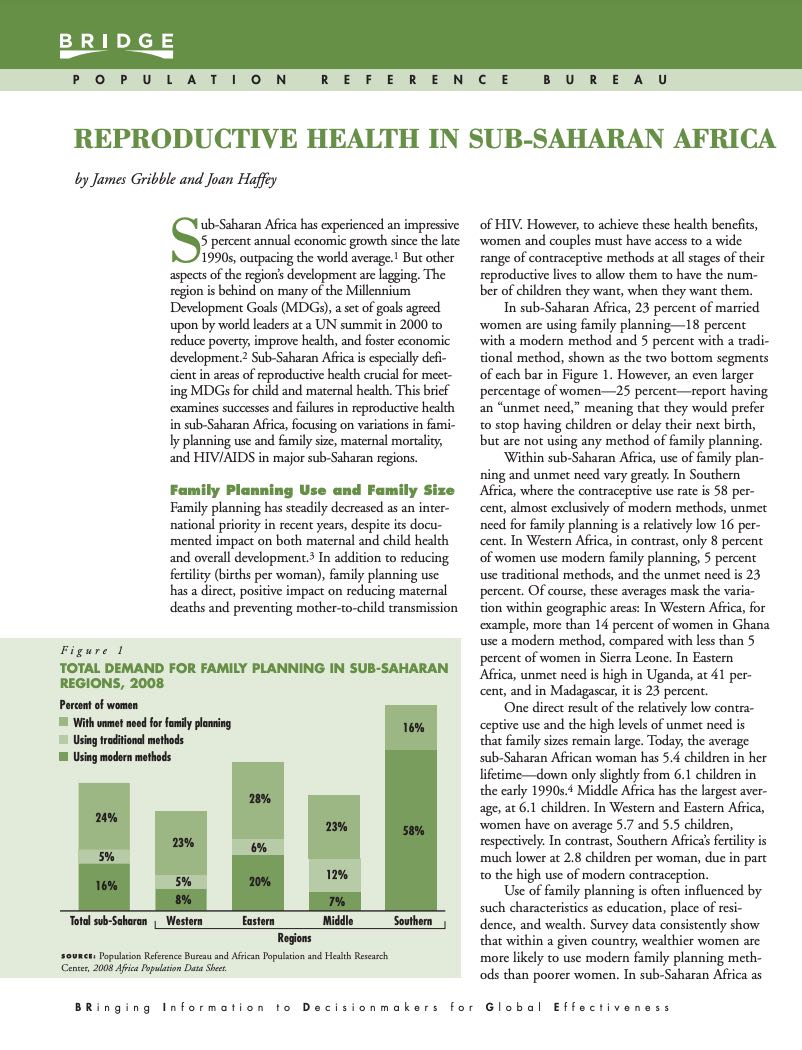 Reproductive Health in Sub-Saharan Africa - Population Reference Bureau